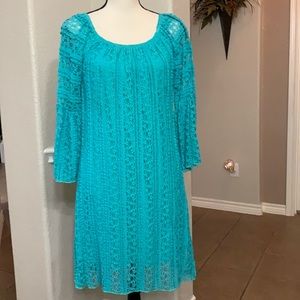 2B Together turquoise lace bell sleeve bohemian western dress Size S